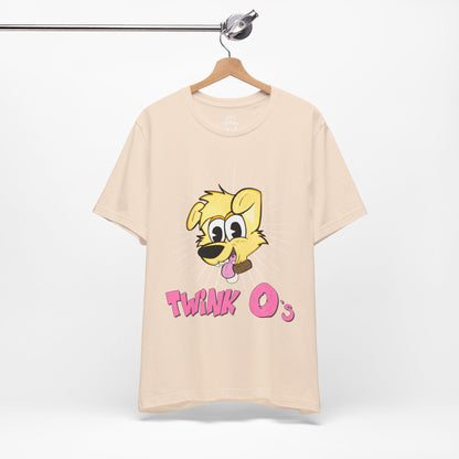 Beige t-shirt with cartoon character and 'TWINK O's' text on a white background