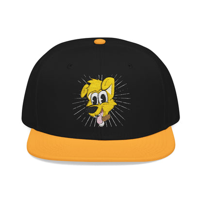 Black and orange cap with a cartoon character face on a white background